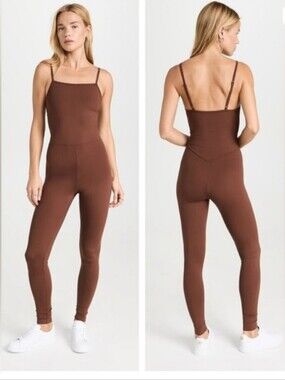 Girlfriend Collective Brown Slim-Fit Square-Neck Jumpsuit / Unitard